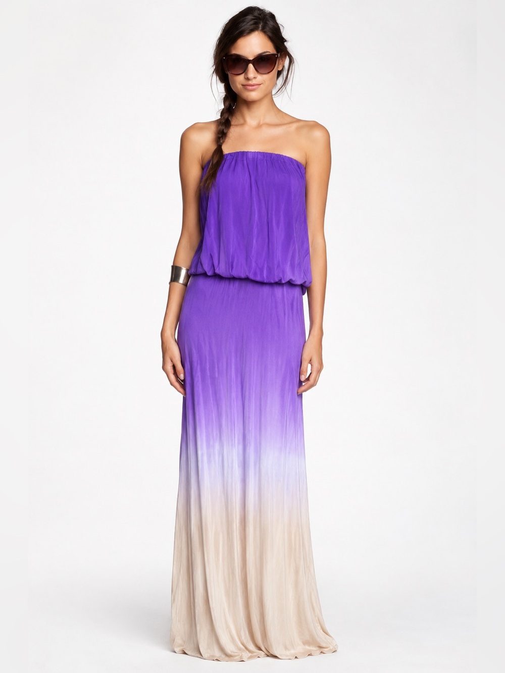 Young Fabulous & Broke Purple to Cream Strapless Ombre Maxi Dress